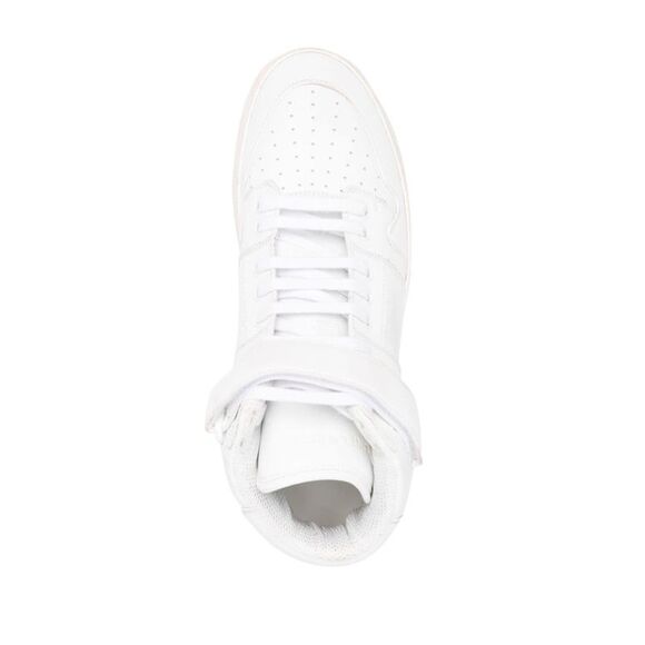 Optical White Leather Sneakers with Gold-Tone Logo Lettering for Men - Picture 2 of 4
